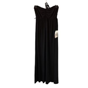 Barbara Lesser Maxi Dress Women Small Black NWT Halter Ruched Cotton Modal USA